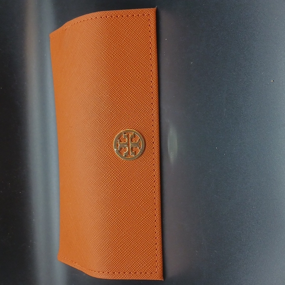 Tory Burch Orange Small/Readers Glasses Case Gold Tone Snap Closure - Picture 4 of 5